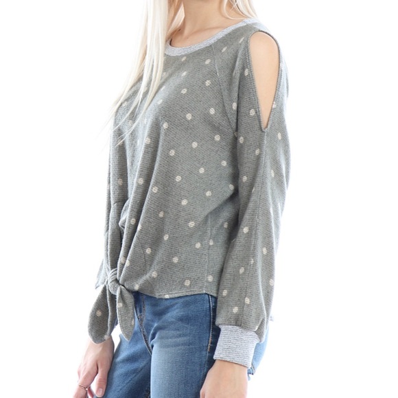 Olive Cold Shoulder Polka Dot  Knit Top - Picture 2 of 6